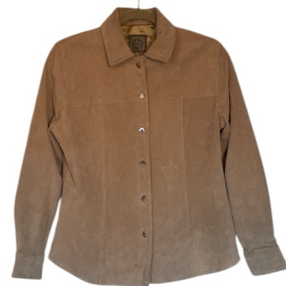 A.M.I. Beige Suede Leather Button Front Jacket Size Medium